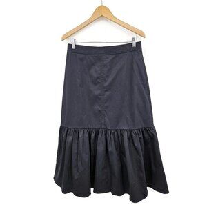 Rebecca Taylor Black Sateen Skirt Womens 10 Midi Ruffle Lined
